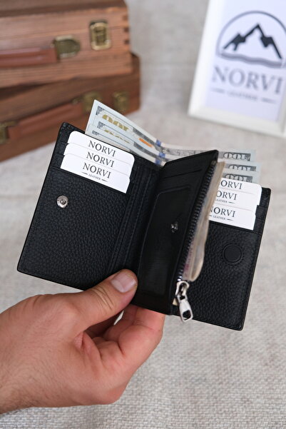 Norvi Leather Genuine Leather Wallet Black Color - Unisex for Women and Men 1237