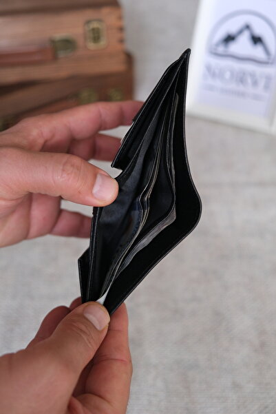 Norvi Leather Genuine Leather Wallet with Coin Compartment Black 1008