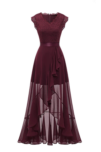 Dressystar Women's Elegant V-Neck Maxi Bridesmaid Dress - Burgundy, S