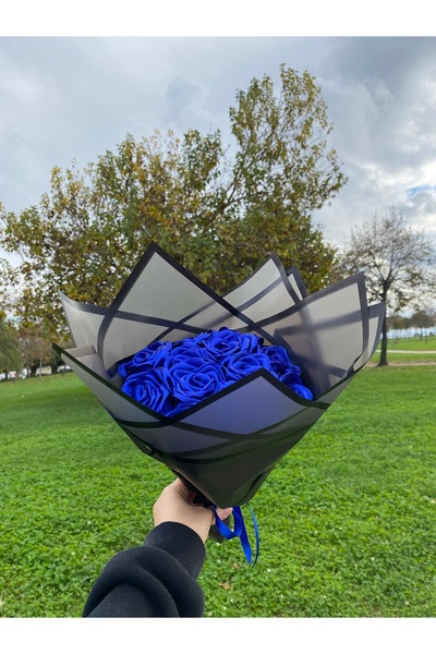 Baalaa Modern Design Blue Rose Bouquet–Handmade Flower from Ribbon-Gift-Decor...