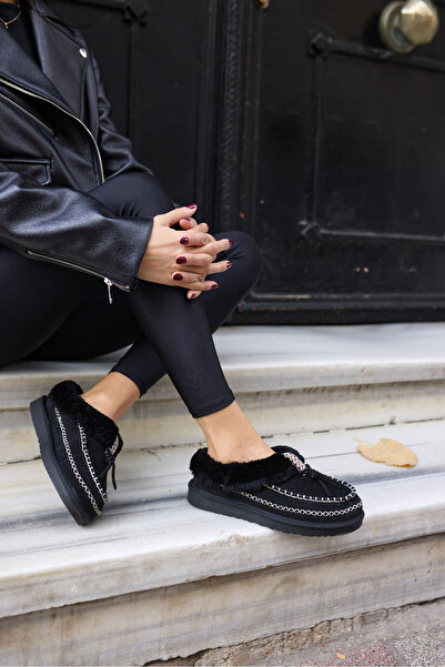 ANGELİNA JONES Valenni̇ Women's Black Real Suede Leather Detail Ultra-Mini Boots