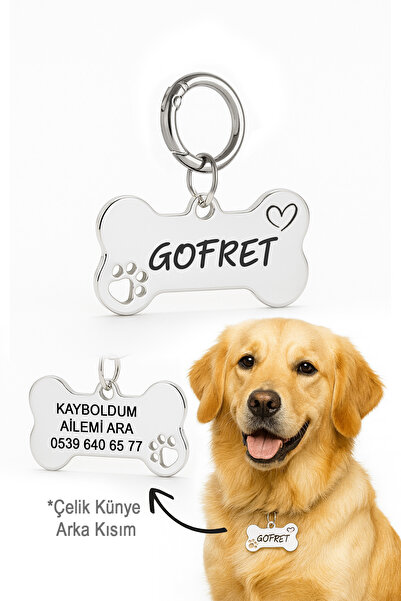 dekoliva İsme Özel Gümüş Gri Renk Çelik Köpek İsimliği Köpek Künyesi