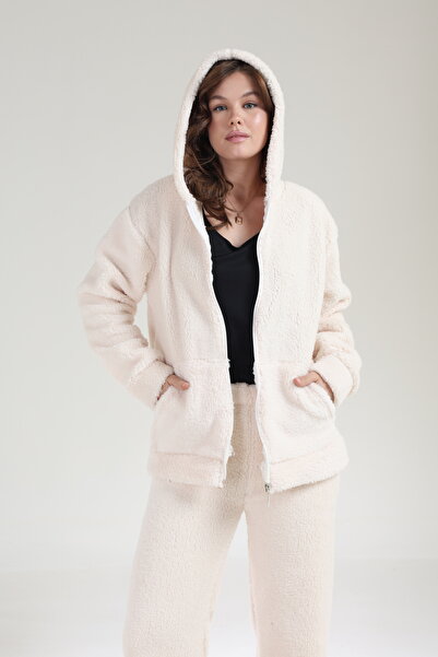 Tight Lady Team Welsoft Winter Wide Leg Pants and Kangru Pocket Hooded Zippered Cardigan Bottom Top Plush Set