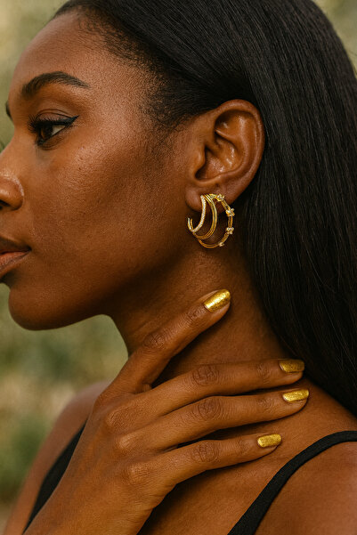 PaminBags Aksesuar أقراط دائرية من الزركون الثلاثي المتتالي LNS0025