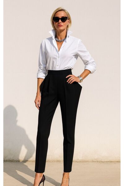 ALYEL NAKER Baseni Avant-Garde Fin Detail High Waist Stylish Cigarette Crepe ...