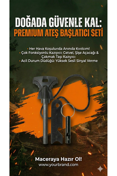 sonx Magnezyum Ateş Başlatıcı Seti - Ferro Çubuk, Çok Amaçlı Kazıyıcı ve Acil...