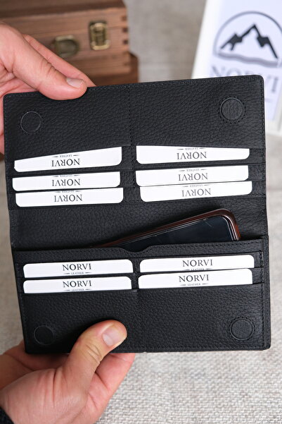 Norvi Leather Portfolio with Phone Compartment Genuine Leather Piece Design Black 1241