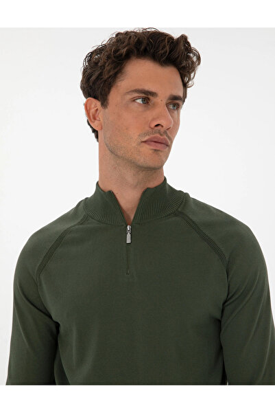 Pierre Cardin Slim Fit Mock Neck Zippered Knitwear Sweater