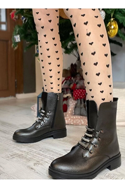 apelles Shoes Frida Dark Platinum Short Boots with Lacing Accessories and Side Zipper