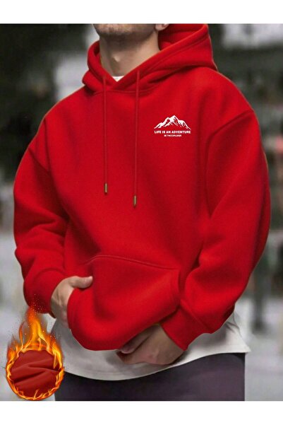 EYAX MODA Advanture Mountain Printed Oversized Hooded Men's Sweatshirt