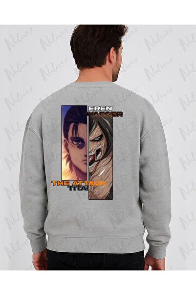 Nulivez Attack on Titan Eren Character Back Printed High Quality Unisex Oversized O Neck Sweatshirt