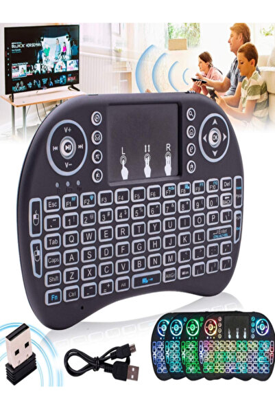 OEM Mini wireless keyboard 2.4 GHz, RGB 7 colors, touchpad, rechargeable, Smart TV compatible – Black