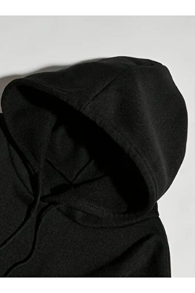 Elvino Balance Printed Oversized Winter 3 Thread Black K Hooded Sweatshirt and Sweatpants Set