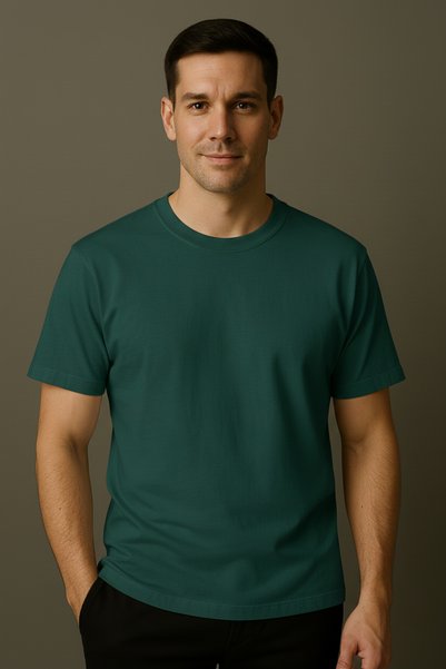 beuivo Men's Oversized Wide Cut 100% Cotton Basic Crew Neck Pine Green T-Shirt