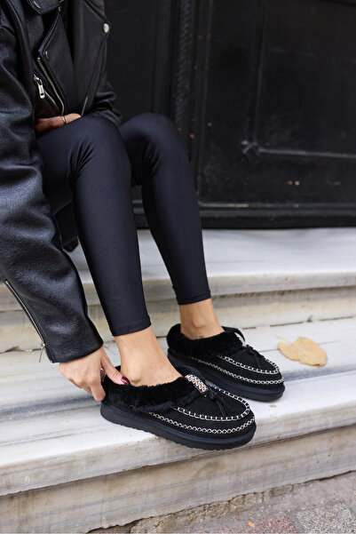 ANGELİNA JONES Valenni̇ Women's Black Real Suede Leather Detail Ultra-Mini Boots