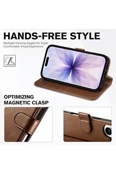 m.tk moveteck iPhone 17 Compatible Case 360 Full Coverage Leather Textured Cover Wallet Stand with Card Holder and Clasp