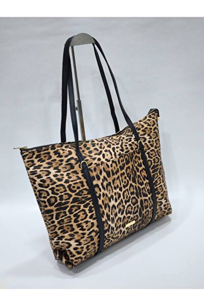 themoiss Leopard Patterned Large Size Women's Hand and Shoulder Bag with Strap