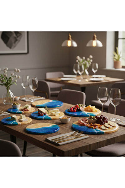 CraftedEssencee Ocean Epoksi Kaplama Bambu Sunumluk – Yuvarlak Servis Tabağı ...