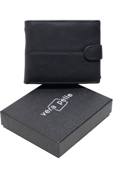 Vera Pelle Men's Genuine Leather RFID Wallet, 9 Compartments, Model Q3181, Black