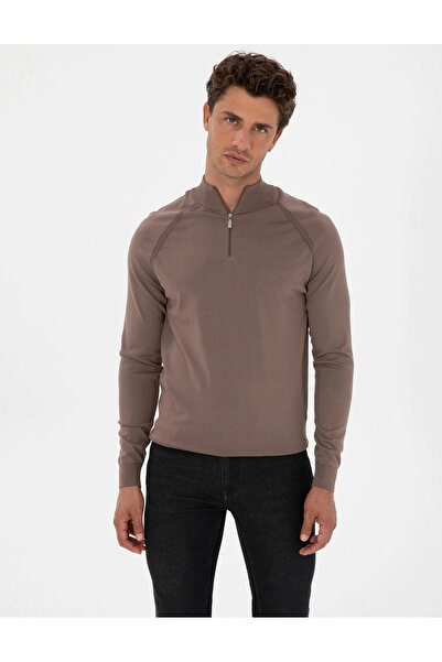 Pierre Cardin Slim Fit Mock Neck Zippered Knitwear Sweater
