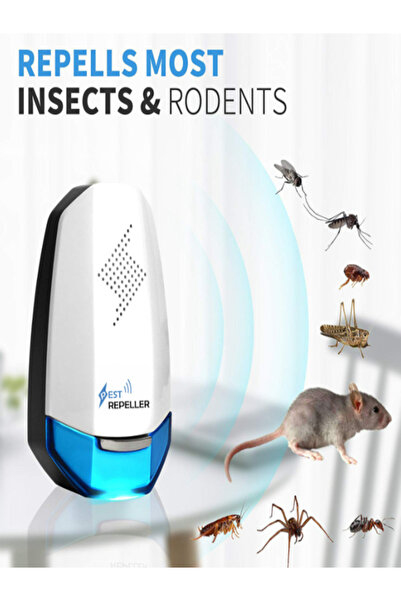 Pest Repeller Ultrasonic Ultrasonic pest repeller, repels rodents and insects, plug-in, white/blue