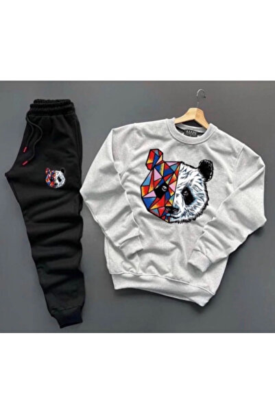 ALCİNOUS New Season Unisex Bottom-Top Tokyo Panda Printed Crew Neck Sweat-Cotton Sweatpants 2-Piece