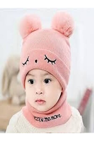 Generic Warm double wool hat with scarf and winter accessories for children, boys and girls (1-3 years)