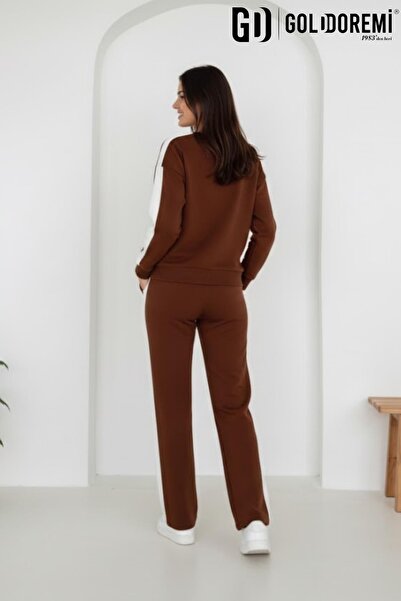 gd goldoremi 040 Modal Women's Striped Detail Sleeves Cuffed Loose Fit Tracksuit Set