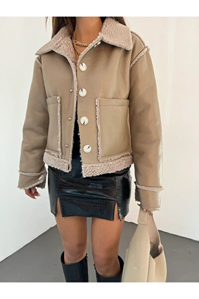 Kienor Yeni Sezon Kadın Çift Cepli Kürk Detaylı Suni Deri Ceket