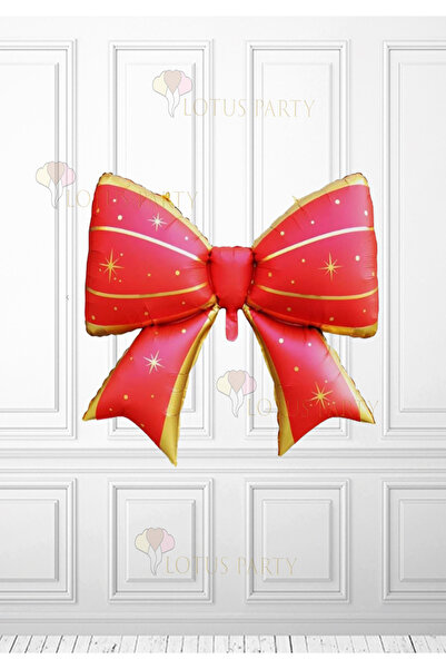 LOTUS PARTY Γιορτή της Πρωτοχρονιάς - Μπαλόνι με κορδέλα από αλουμινόχαρτο για την Πρωτοχρονιά - Μπαλόνι με φιόγκο με θέμα την Πρωτοχρονιά, κόκκινο