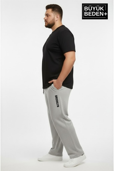Superlife Men's Plus Size Brooklyn Printed Relaxed Fit Elastic Waistband Leg Hem Patchwork Sweatpants Spr26Ea952-2