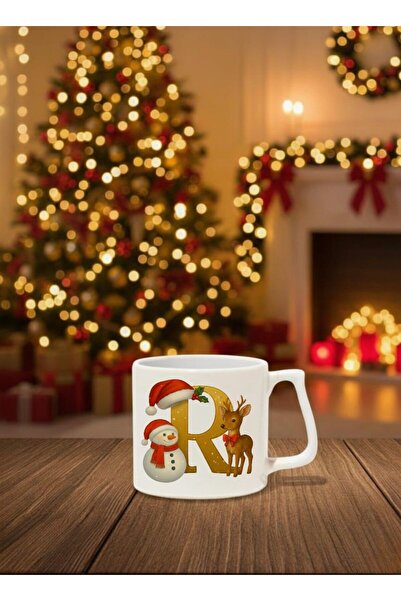 AKG R HARFLİ NOEL BEYAZ SERAMİK KUPA BARDAK