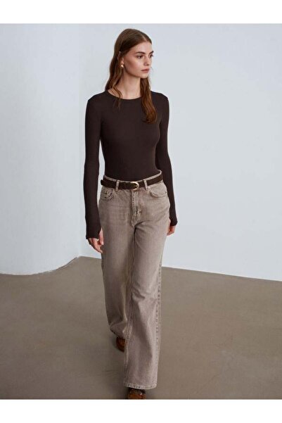 Dilvin 32319 Μακρυμάνικη μπλούζα Σκούρο Καφέ