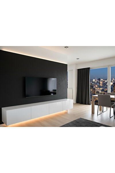 MAC DİZAYN ECO Milas TV Ünitesi & TV Sehpası 240 cm–SUNTALAM, Modern Tasarım PARLAK BEYAZ