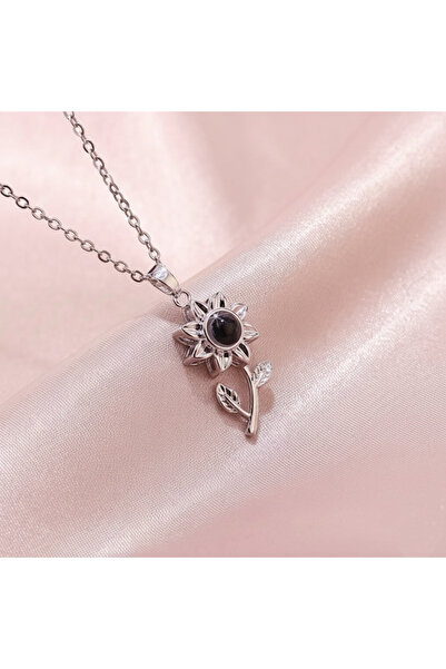 EFSU BİJUTERİ Çelik 100 dilde Seni Seviyorum Yazan Projeksiyon Çiçek Kolye