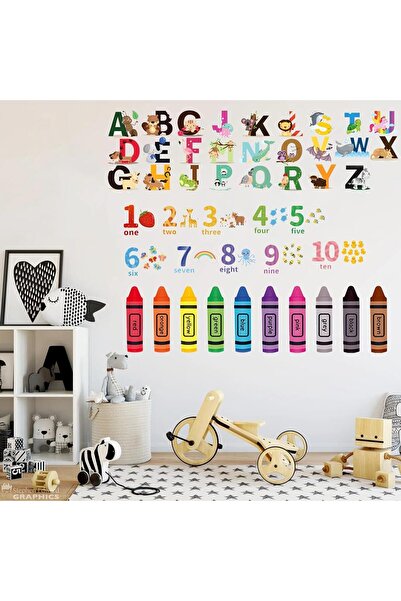 Yelajoy Animal Alphabet & Numbers Wall Decals - Colourful Peel and Stick Removable