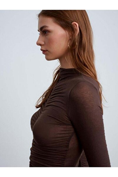 Dilvin 32333 Gathered Cashmere Blouse Brown