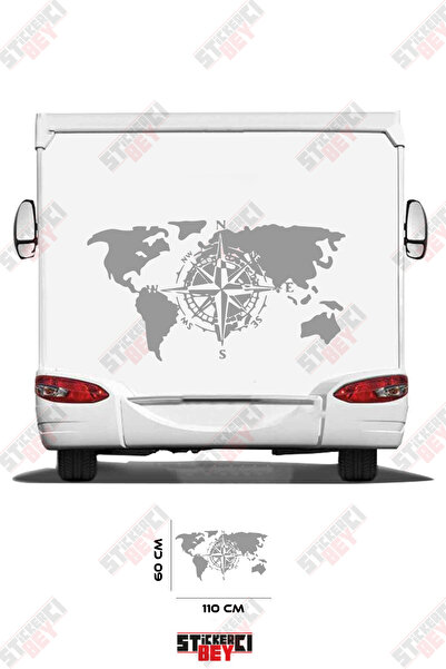 STİCKERCI BEY ملصق مزخرف بنمط البوصلة وخريطة العالم للعربات المتنقلة