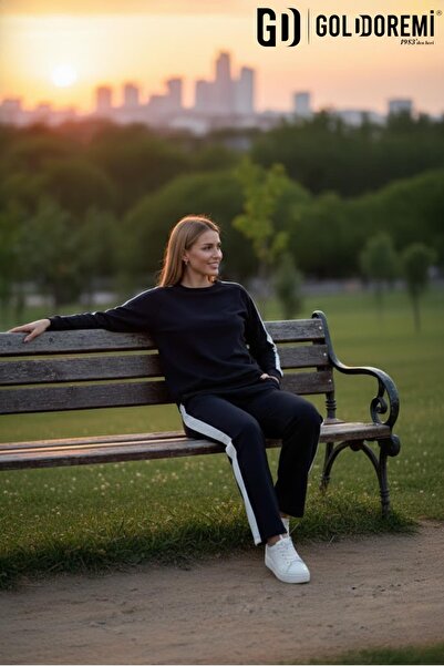 gd goldoremi 040 Modal Women's Striped Detail Sleeves Cuffed Loose Fit Tracksuit Set