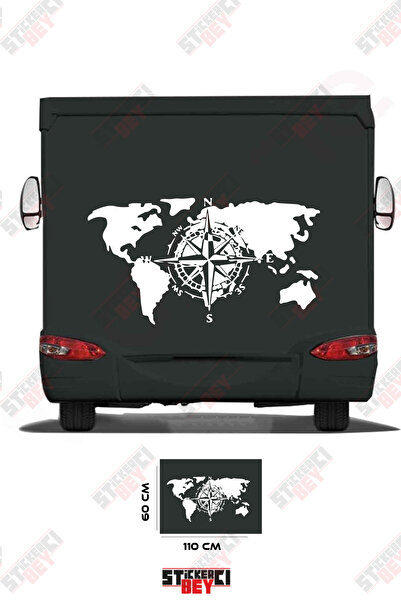 STİCKERCI BEY ملصق مزخرف بنمط البوصلة وخريطة العالم للعربات المتنقلة
