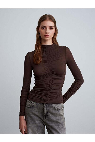 Dilvin 32333 Gathered Cashmere Blouse Brown