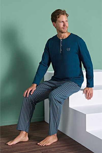 gd goldoremi طقم بيجامة رجالي مخطط بأكمام طويلة موديل 1934