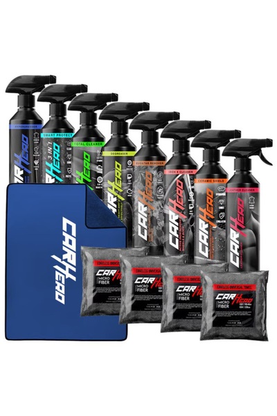 Car Hero CarHero Mega XL Package – Set of 9 Car Detailing Solutions + Towel & 4 Wipes, 500ml