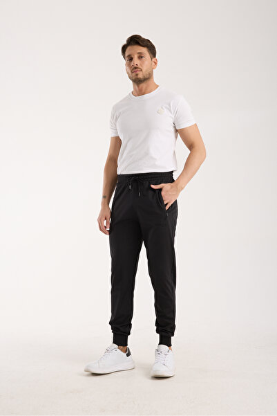 RDR-X Men's Black Elasticated Cuffs Diving Fabric Sweatpants
