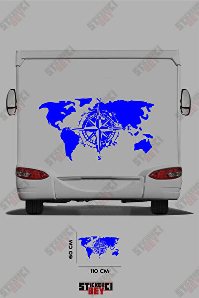 STİCKERCI BEY ملصق مزخرف بنمط البوصلة وخريطة العالم للعربات المتنقلة