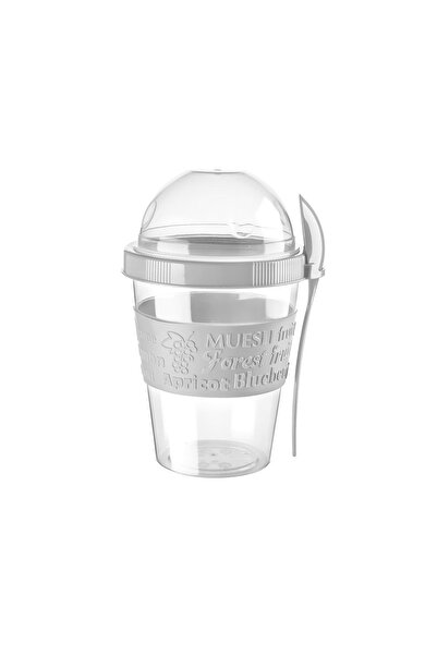 VENON Grey 🌸 Yogurt Muesli Container 600 ml 🌸 Yogurt Container Lunch Box with Lid and Spoon