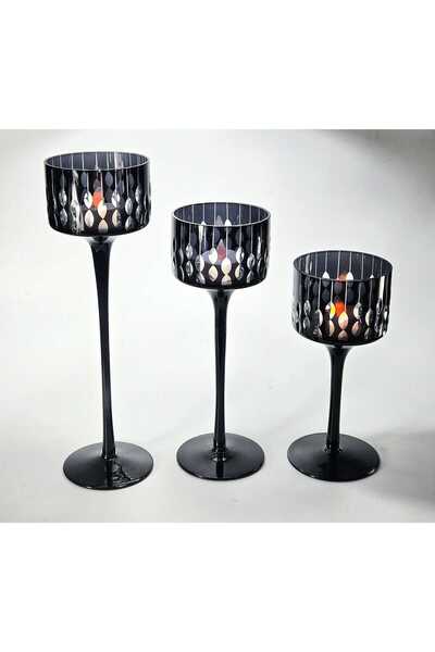 Kristal Market El Yapımı Kristal Damla Desen Dekoratif Mumluk Set 3'lü