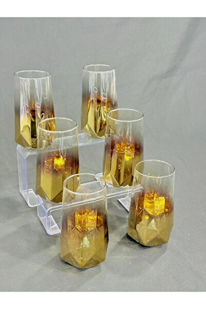 isra kristal Titanium Coated Gold 6-Piece Long Glass Water Cup Set - 6-Piece ...