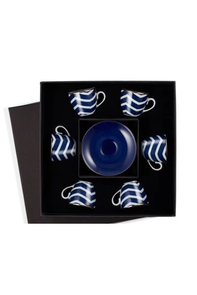 SELAMLIQUE ISTANBUL 6lı Zigzag Mavi Türk Kahvesi Fincanları