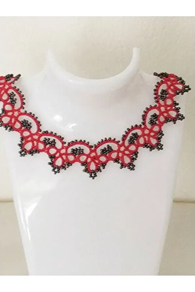 Ileanabiju Red and gray necklace, frilled lace choker, red lace necklace, unique jewelry